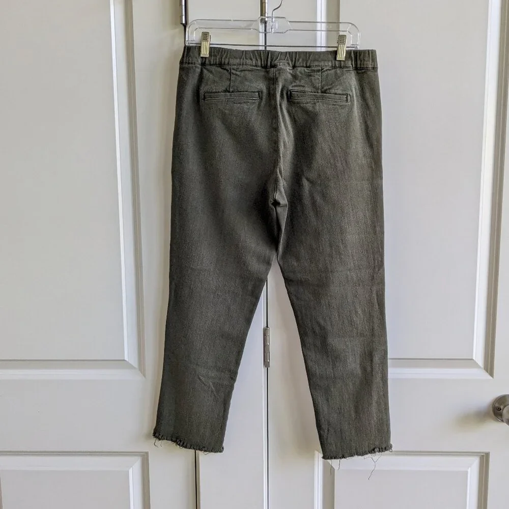 J.Jill Mid Rise Slim Cropped Stretch Jeans Women 8 Petite Khaki Green Raw Hem - Picture 9 of 11